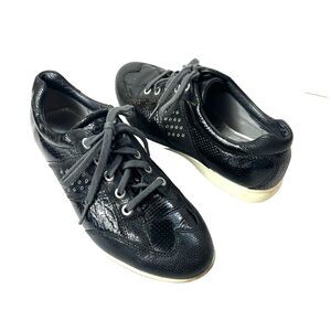 ECCO Shoes Womens Size EU 37 US 6.5 Casual Oxford Lace Up Black Metallic Leather
